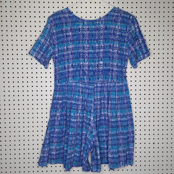 Rabbit Vtg Romper 7/8 Short Sleeve Scoop Button Pleated Pocket Print Multicolor - Picture 3 of 5